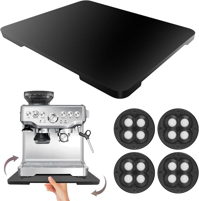 360°Rolling Tray Bamboo Appliance Slider for Breville Espresso Machine | Kitchen Sliding Tray for Coffee Maker Appliances Mat Easily from Under The Cabinet Black 13"×15.7"