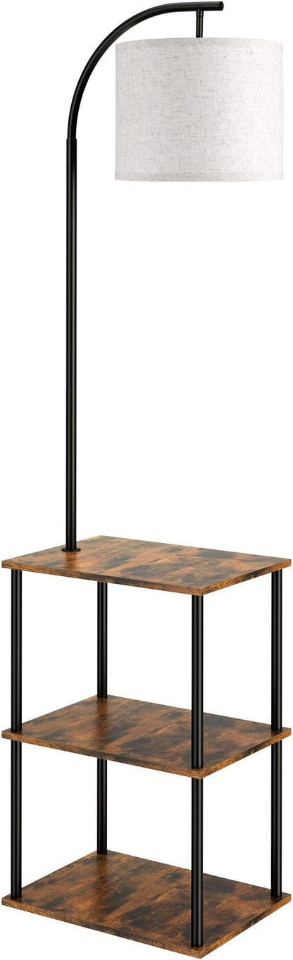 PARTPHONER Floor Lamp with Table, Night Stand with Lamp, Narrow Side Table with 3CCT LED Bulb, Small Coffee Table, Modern End Table with Storage Shelves for Living Room Bedroom Home Décor