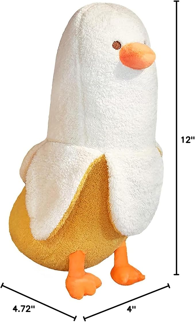 PEACH CAT Banana Duck Plush Toy Cute Plushie Hugging Plush Pillow Duck Stuffed Animal for Girls and Boys White 12"