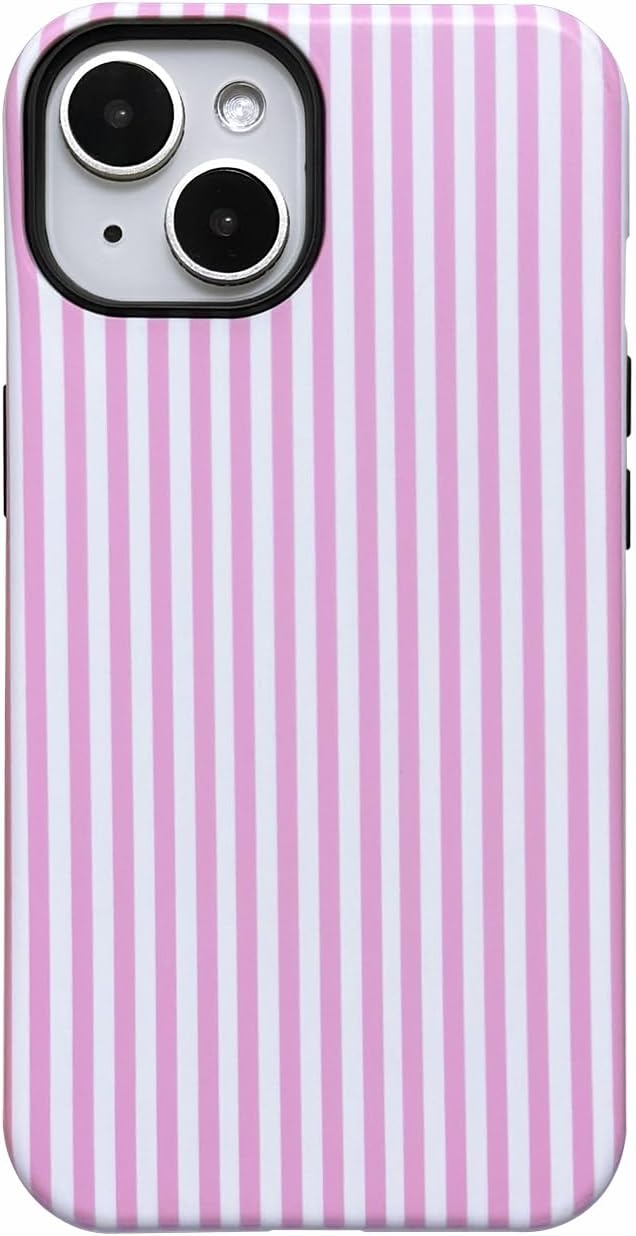 for iPhone 15 Case Striped Cute Aesthetics Phone Case Trendy Protective Shockproof Cover for iPhone 15 Pink White