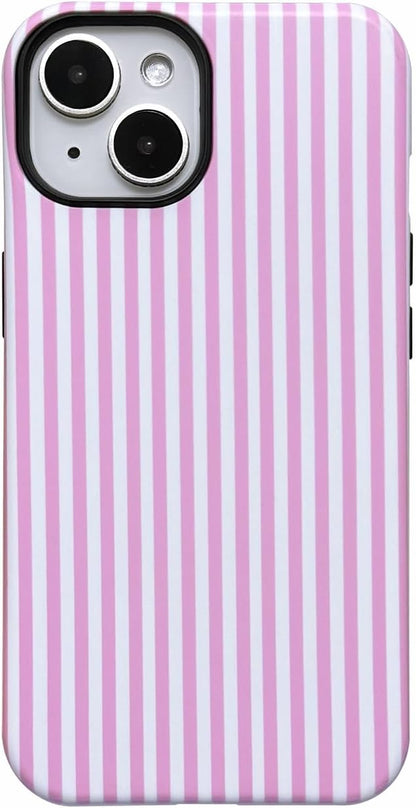 for iPhone 15 Case Striped Cute Aesthetics Phone Case Trendy Protective Shockproof Cover for iPhone 15 Pink White