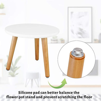 Uneedem Indoor Plant Stand, Wood Mid Century Modern Small Round Side Plant Table for Indoor Plants, 8.9" Tall Plant Holder for Flower Pots End Table