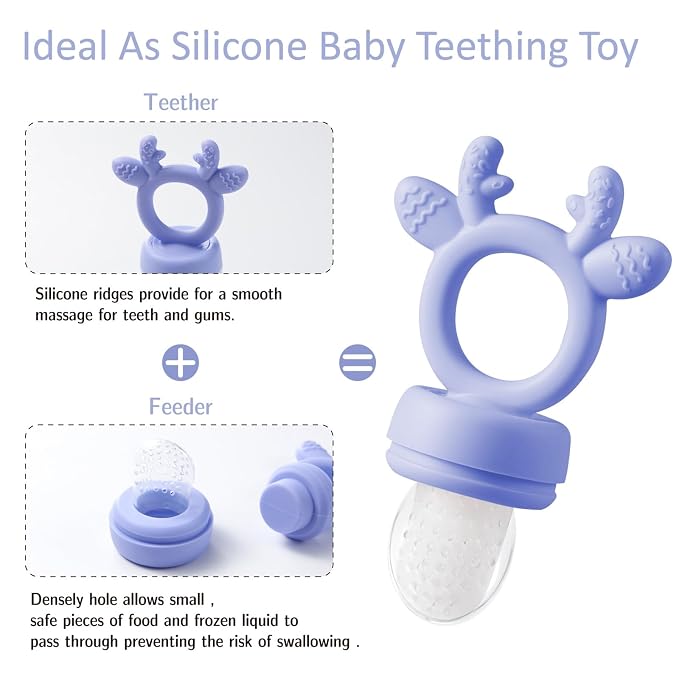 Baby Fruit Food Feeder Teether with Popsicle Molds, Cute Teething Toys Silicone Teethers for Babies 3-12 Months for Baby Feeding Gift