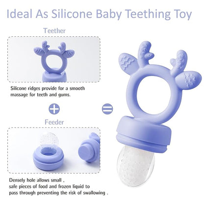 Baby Fruit Food Feeder Teether with Popsicle Molds, Cute Teething Toys Silicone Teethers for Babies 3-12 Months for Baby Feeding Gift