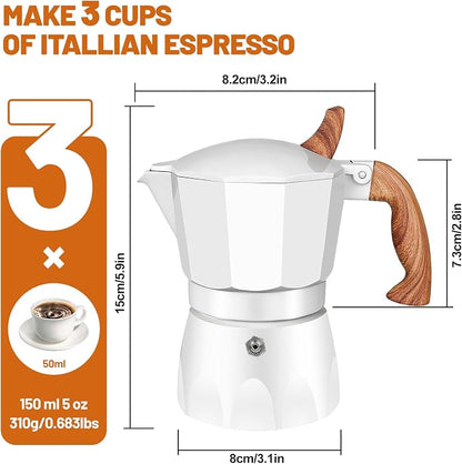 3 Cup Aluminum Espresso Stovetop Moka Pot Express Coffee Maker Percolator Italian Classic Mocha Coffee Machine for Italian and Cuban Cafe Brewing for Home & Camping 150ml 5oz