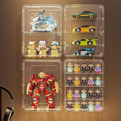 BOHOIDEE 4 Tiers Clear Display Case for Figures, Acrylic Storage Organizers Box with Magnetic Door, Wall-Mounted Dustproof Showcase for Collectibles Action Figure