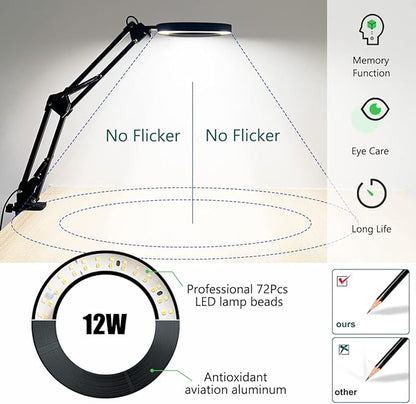 Magnifying Glass with Light and Stand, 10X Magnifying Lamp, 2-in-1 LED Lighted Desk Magnifier with Light, Craft Light Lamp with 3 Color Modes for Close Work Reading Repair Crafts