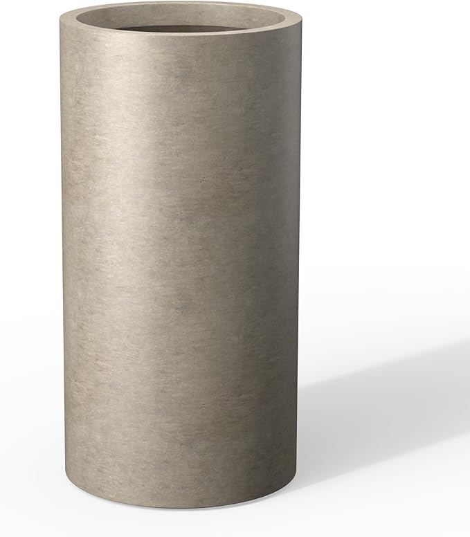 Kante 27.8 Inch Tall Cylindrical Planter, Large Round Plant Pots with Drainage Hole, Made with Concrete, Suitable for Indoor Outdoor Plants, Home Decor, Weathered Concrete