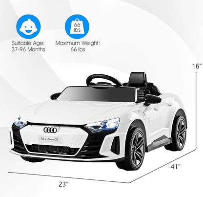 INFANS 12V Kids Ride On Car, Licensed Audi RS e-tron GT Electric Vehicle with Remote Control, Toddlers Battery Powered Toy with 4 Wheels Suspension, LED Headlight, Music, MP3, USB, TF Port (White)