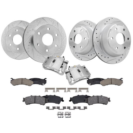 Detroit Axle - Brake Kit for Chevy GMC Silverado Sierra 1500 Tahoe Yukon Astro Safari Drilled Brake Rotors Ceramic Brakes Pads F