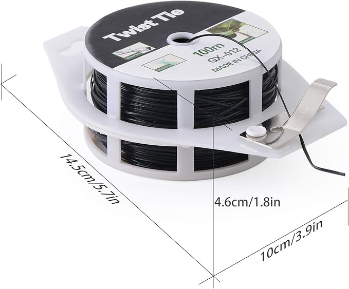 328ft (100m) Twist Ties, Plant Ties for Vines Garden Wire with Cutter for Gardening Home Office, Multi-Function Black Plastic Coated Wire