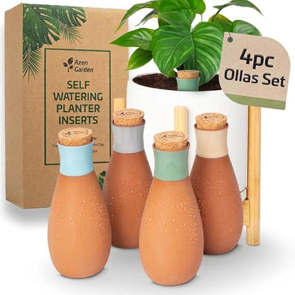 Ollas Plant Watering Globes - Terracotta Self Watering Planter Insert - Automatic Water Bulbs for Indoor/Outdoor Plants - Easy Refill System - Set of 4