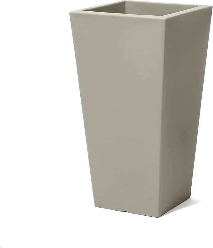Step2 Tremont Tall Square Planter Pot, Large Outside All-Season All-Weather Gardening Pot for Patio and Front Porch, Concrete, 2-Pack