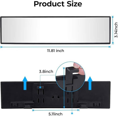 JOYTUTUS Panoramic Rear View Mirror, 12 Inch Wide Angle Clip On Mirror, Universal Car Interior Accessories, Convex Interior Mirror Reduces Blind Spot, Clear Vision Fits Car SUV Trucks