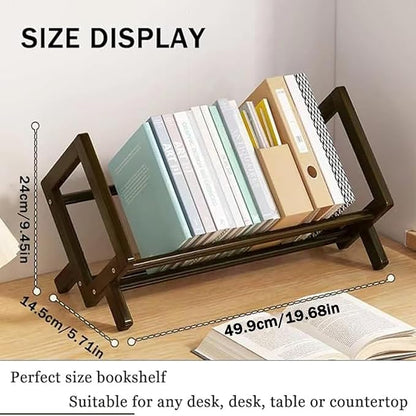 Wood Tilting Bookcase in Living Room/Home/Office, Desktop Book Shelf Organizer Bookshelves Storage Rack for CDs/Magazine/Books Display (Coffee, 19.68"-L)