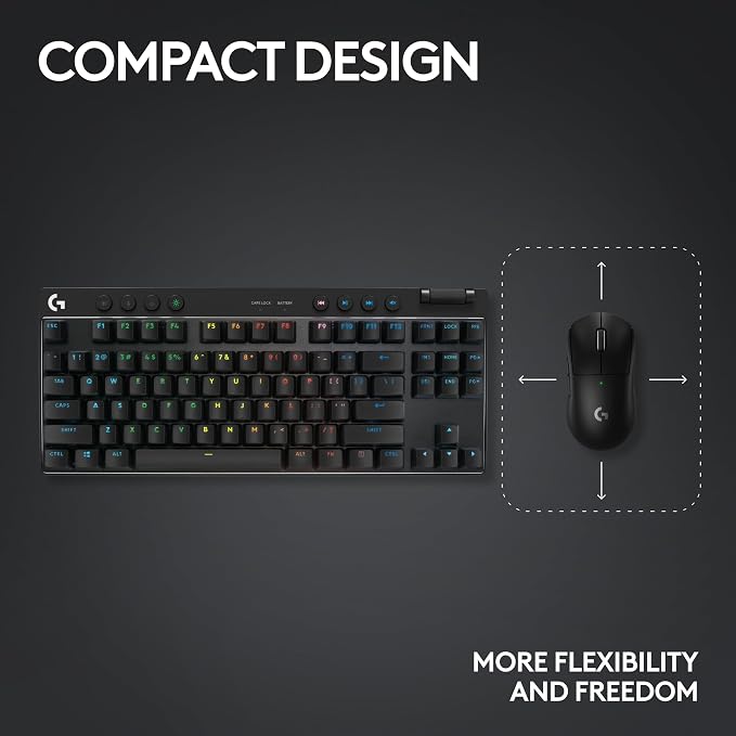 Logitech G PRO X TKL Lightspeed Wireless Gaming Keyboard (Linear) - Black | Lightspeed wireless, Ultra-Portable Tenkeyless Design, LIGHTSYNC RGB, PBT keycaps, Linear Switches