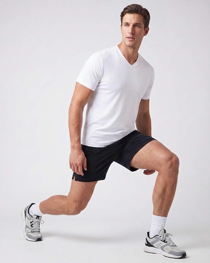5 Pack Men's Dry Fit V Neck Gym Workout T Shirts Athletic Moisture Wicking | Cooling, Quick Dry, Breathable, Short Sleeve, Exercise, Cycling, Sports, Outdoor, Fitness, Golf, Crossfit, Hiking, Tennis