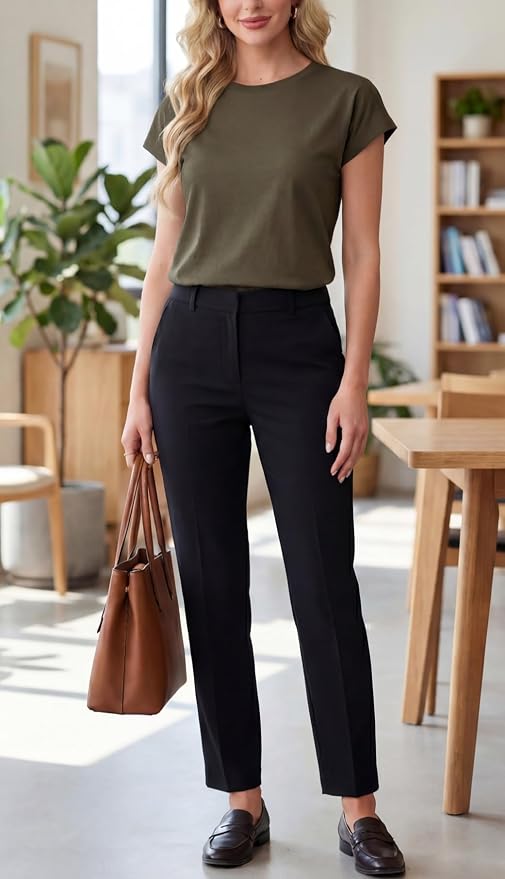 GRECERELLE Womens Summer Tops Cap Sleeve Crew Neck Basic T-Shirt | Everyday Casual Wear, Layering Friendly, Wrinkle-Resistant, Business Casual Ready, Lightweight & Packable, Capsule Wardrobe