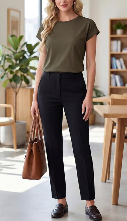 GRECERELLE Womens Summer Tops Cap Sleeve Crew Neck Basic T-Shirt | Everyday Casual Wear, Layering Friendly, Wrinkle-Resistant, Business Casual Ready, Lightweight & Packable, Capsule Wardrobe