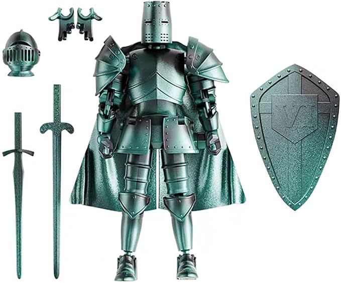 Medieval Action Figures,Knight Armor Action Figure,Multi-Jointed Movable Robot Mannequin T13,Dummy 13 Action Figure(Assembly Required) (D-Cyan)
