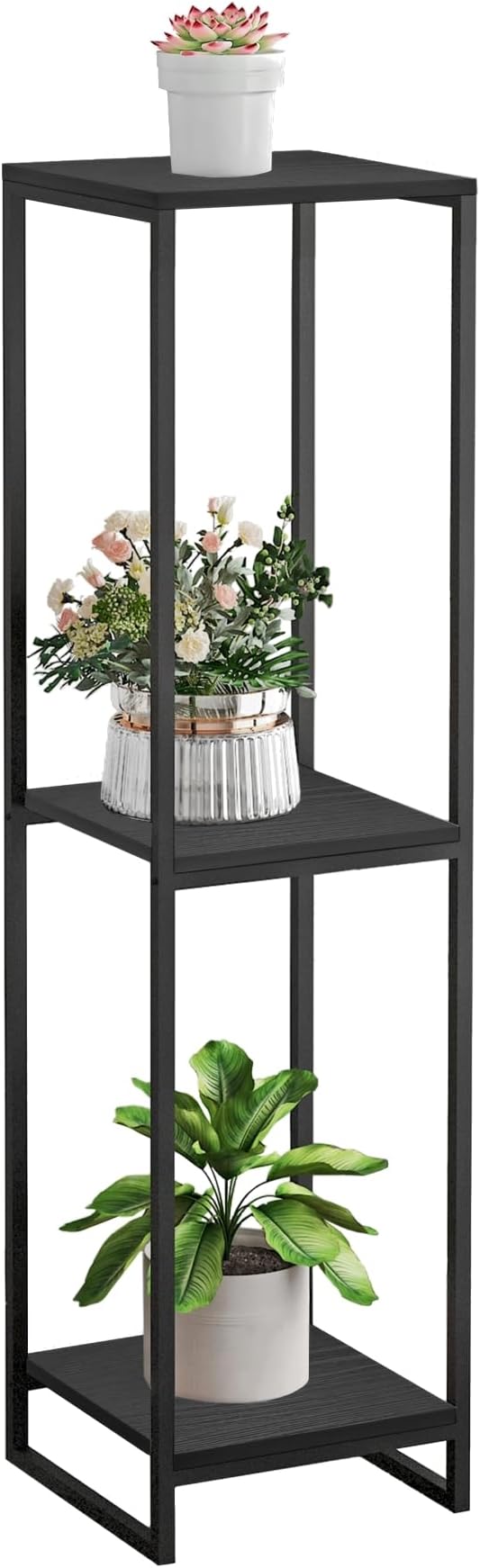 46" Tall Plant Stand Indoor, 3-Tier Modern Plant Shelf, Corner Flower Pot Holder Organizer for Living Room Balcony Patio Garden (Black)