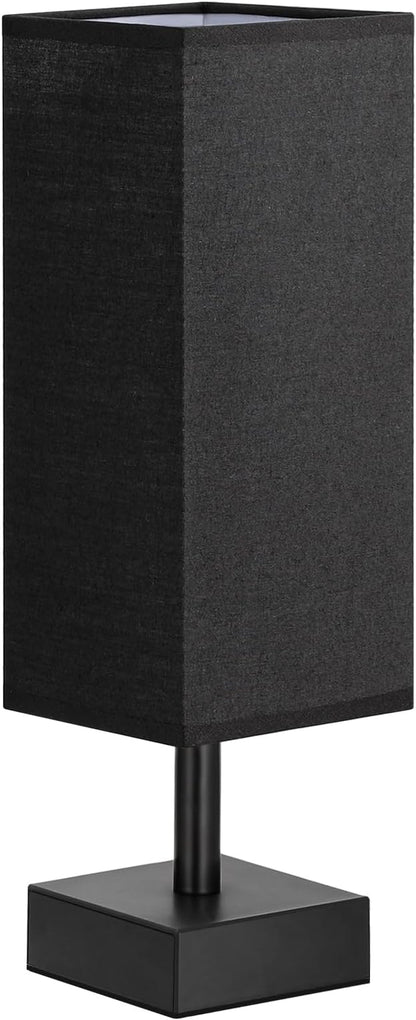 aooshine Small Bedside Table Lamp for Bedroom - Square Black Fabric Shade | Inline Rocker Switch, Corded Electric, Bulb Not Included, 12.8" Mini Table Lamp for Nightstand, Desk, Dorm, Office