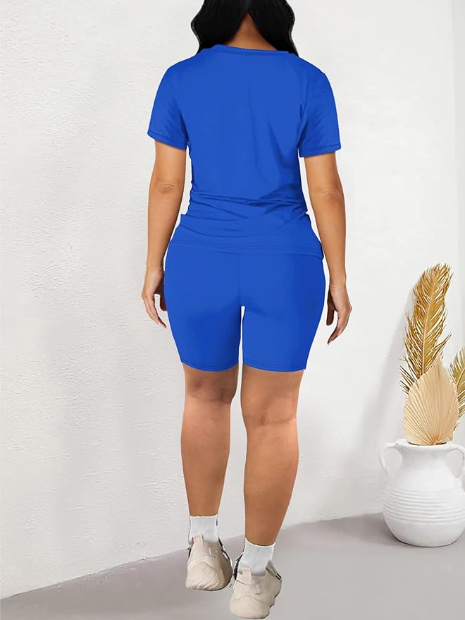 STOLKISS Women 2 piece Short Sets Classic Striped Outfits Summer Casual Short Sleeve T-Shirt and Short Jogger Tracksuits Sets