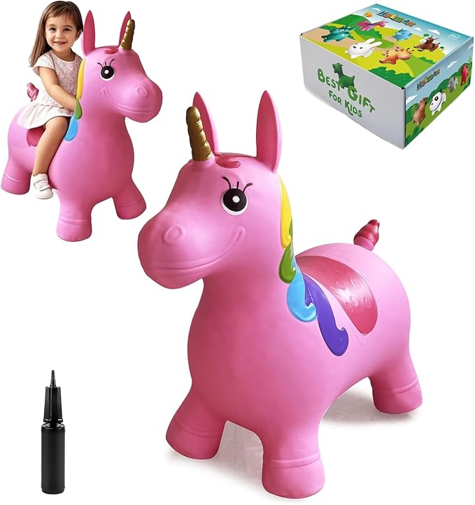 HotMax Unicorn Bouncy Horse Toys for 2 Year Old Girl, Toddlers Bouncing Animals, Ride on Rubber Jumping Toys for Baby Girl or Boy 1st Birthday Gift for 2 3 4 Year Old (Pink Unicorn)