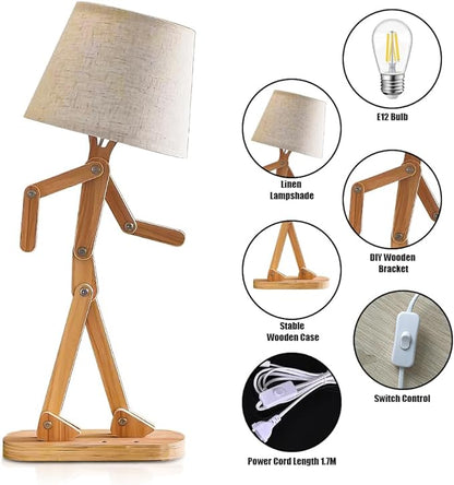 ELINKUME Table Lamps for Kids Bedside Bedroom Reading with Linen Lampshade,Wood Swing Arm LED Desk Lamp for Home Decoration,Study and Working Lighting,Creative Gifts for Boys and Girls