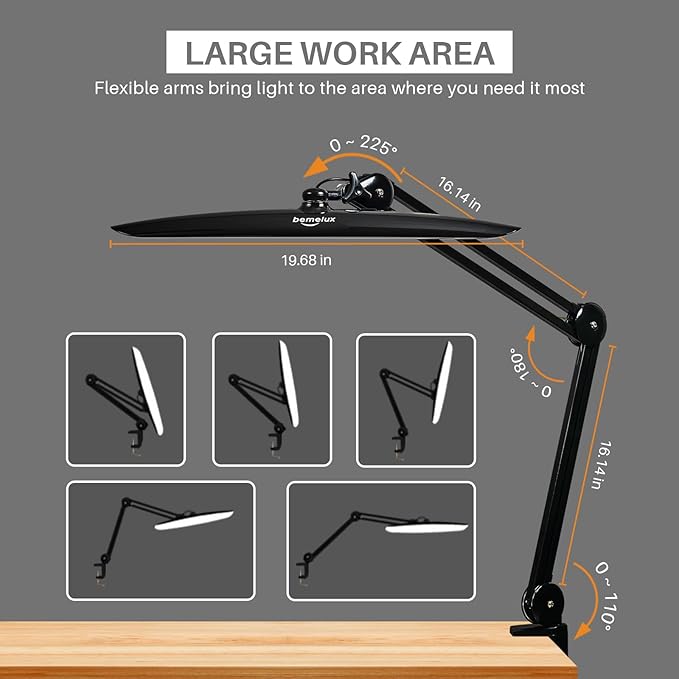 LED Desk Lamp with Clamp, Dimming Task Lamp for Reading Desktop Office Workbench Table Architect Sewing Study Home Craft, Bright 117PCS LEDs, 2200 Lumens 20 Inch Metal Swivel Arm Work Lamp