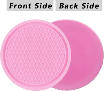ZSDY Car Cup Coaster, 4PCS Universal Auto Non-Slip Cup Holder Embedded in Ornaments Silicone Coaster, Car Interior Accessories Sets, Pink