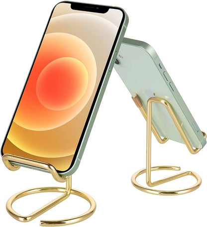 ROPOSY 2 Pack Cell Phone Stand for Desk, Cute Metal Gold Cell Phone Stand Holder Desk Accessories, Compatible with All Mobile Phones, iPhone, iPad