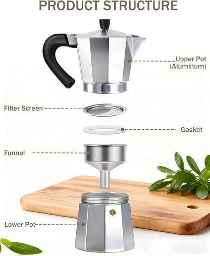 Coffee Maker Stovetop Espresso Maker 12 Cup Aluminum Moka Pot Percolator 20oz 600ml Easy Brewing for Electric Ceramic Stoves Home Camping Italian Cuban Café Classic Silver
