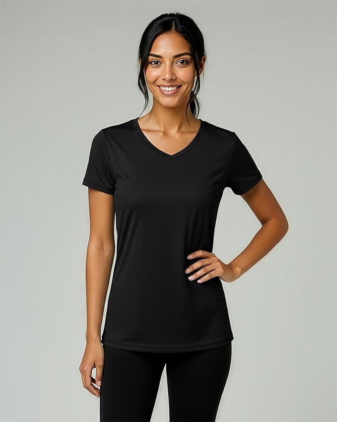 5 Pack Women's Dry Fit V Neck Workout Tops T Shirts Athletic Gym Yoga Tees | Available In Plus Size, Cooling Moisture-Wicking, Short Sleeve, Quick-Dry, Fitness, Stretch, Exercise, Running, Hiking