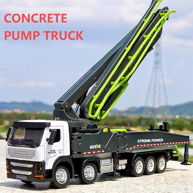 Ailejia Concrete Pump Truck Model Toy Construction Vehicle 1:50 Scale Die-cast Heavy Duty Wheeled Pump Truck Toys for Kids and Ornament (Grey)