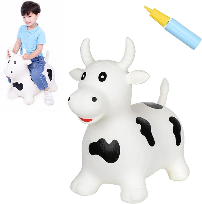 INPANY Inflatable Cow Farm Animal Hopper Toys for 1 2 Year Old Boy Gifts, Ride on Toddler Hopping Bull Toys, Outdoor Bouncy Jumping Horse for Kids/Children/Girls Birthday (Pump Included)