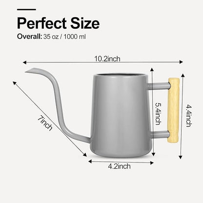 Watering Can Indoor Plants, 35 oz/1000 ml Metal Stainless Steel Watering Can Pot with Long Spout for Indoor House Plants Bonsai Outdoor Garden Flower Decorative (Gray)