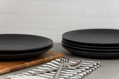 10 Strawberry Street Wazee Matte 10.5" Coupe Dinner Plate, Set of 6, Black