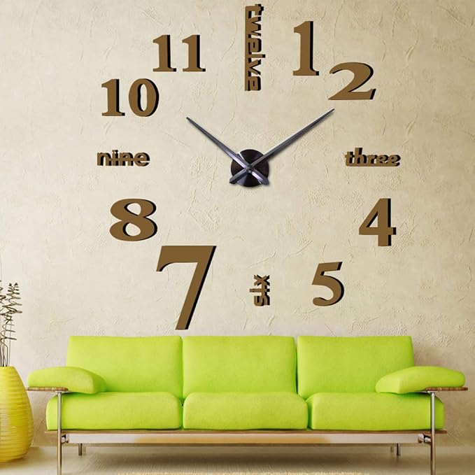 FASHION in THE CITY New 3D DIY Mirror Surface Wall Clocks Modern Design Living Room Decorative Wall Watches … (Coffee)