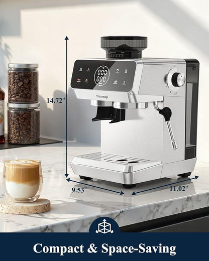 CM1620 Espresso Machine with Built-in Burr Grinder, 20 Bar Bean-to-Cup Espresso Maker with 44 Grind Settings & Steam Wand, Touchscreen Coffee Machine for Latte, Cappuccino
