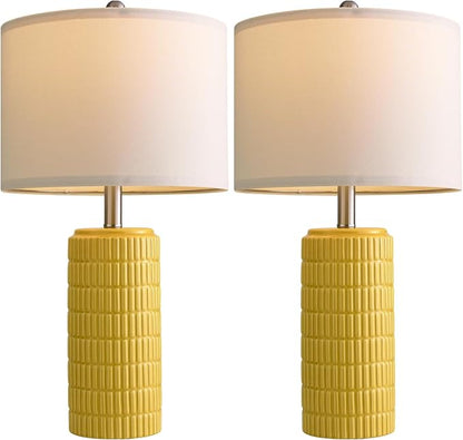 PoKat 23" Yellow Table Lamps Set of 2, Modern Living Room End Table Lamps Decor, Ceramic Lamps for Living Room, Contemporary Nightstand Lamps for Side Console Table Hallway Gift