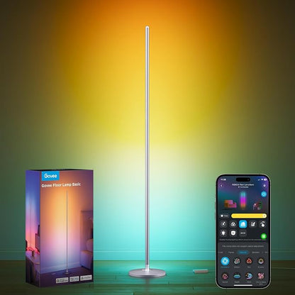 Govee RGBIC Floor Lamp, 1000lm LED Corner Lamp | Works with Alexa, Smart Modern Floor Lamp with Music Sync and Color Changing Standing Lamp for Bedroom Living Room Silver