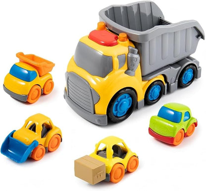 P&C 7.6" Toddler Construction Dump Truck Toys for Ages 2-4, Beach Sand Outdoor Toys Dump Truck Set with Sounds and Lights for Kids 18M+, 2, 3, 4, Ideal Birthday Christmas Gifts for Boys Girls