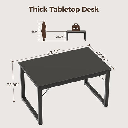 Mericonia 40 Inch Computer Desk, 1" Thick Small Office Table, Black | Modern Simple Style, Heavy Duty Industrial Frame, Small Study & Writing Table for Home Bedroom Work