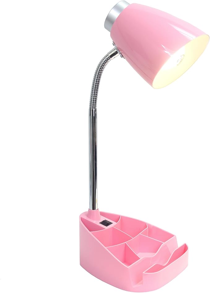 Simple Designs LD1002-PNK Gooseneck Organizer Desk Lamp with iPad Tablet Stand Book Holder, Pink