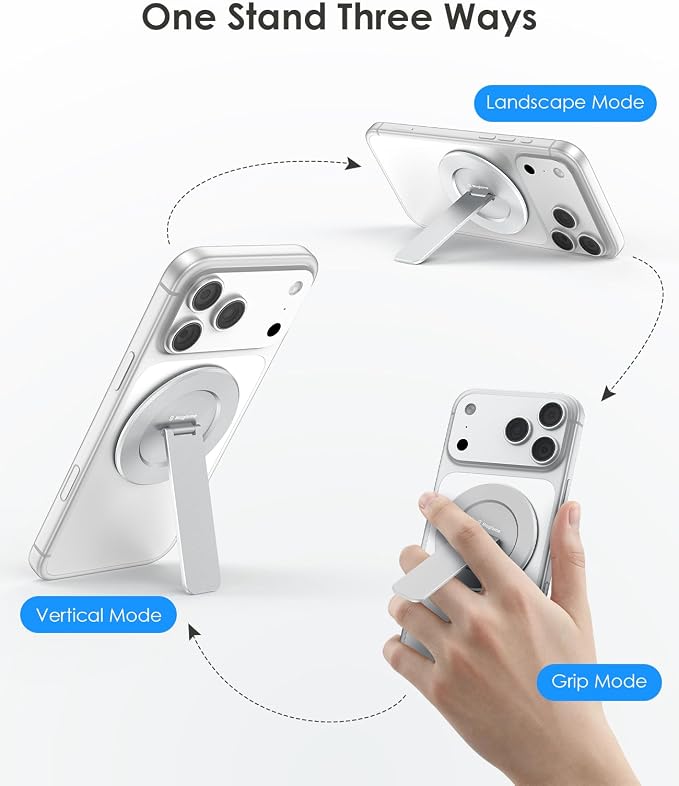 Magnetic Phone Stand for Magsafe, Ultra-Slim Snap-on Phone Holder Kickstand,180° Adjustable Angle Damping Design Cellphone Grip, Silver