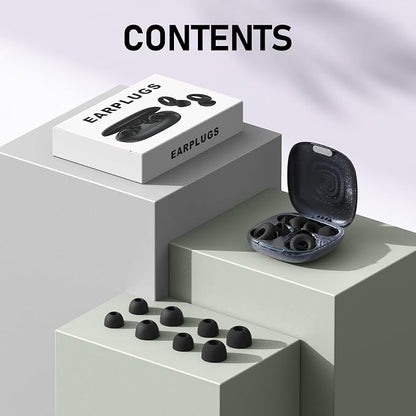 Noise Cancelling Ear Plugs for Sleeping, Concerts, Travel & Friends – 4 Pairs Reusable Silicone Earplugs for Noise Reduction & Hearing Protection, Black + Black
