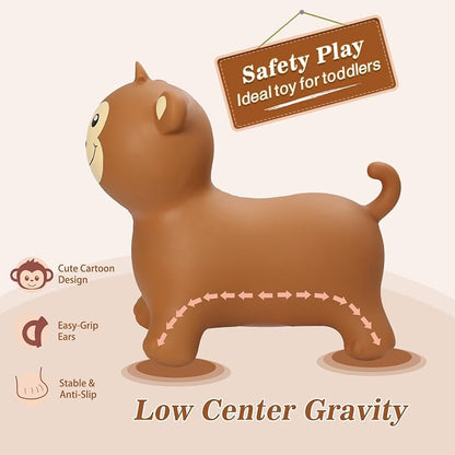 INPANY Bouncy Monkey Hopper Toys, Toddlers Inflatable Animal Hopping Horse, Bouncing Buddies, Ride on Rubber Bouncer, Outdoor Indoor Birthday Gifts Toy for 2 3 4 Yr Boy Girl, Brown