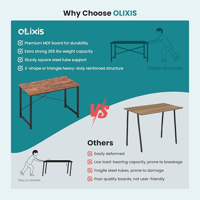 OLIXIS 40 Inch Office Desk, Computer Desk, Home Office | Writing Work Study Student, Bedroom Table Small Spaces, Metal Frame Sturdy Durable, Easy Assembly, Modern Rust