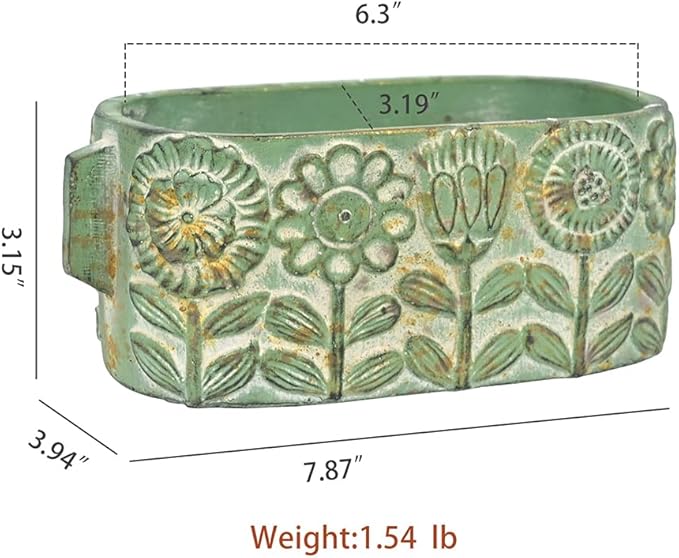 8 inch Green Pots Planters Indoor Plants Succulent Pots Rectangle Window Box Cactus Plant Containers for Home Decor(No Drainage)